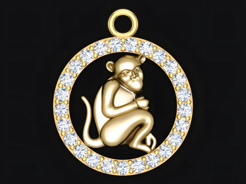 원숭이 펜던트 - 조디악 펜던트 - N349 3D 프린트 모델