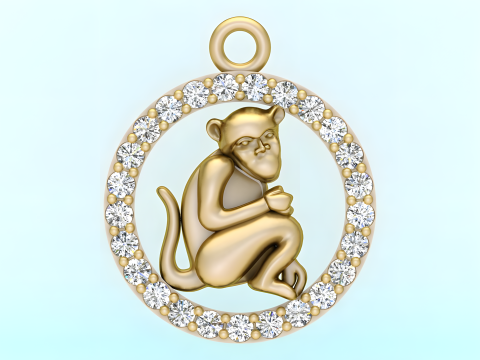 Monkey Pendant - Zodiac Pendant - N349 3D Принт Модель