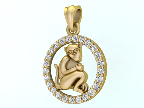 Monkey Pendant - Zodiac Pendant - N349 3D Принт Модель