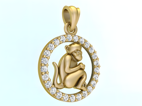 Monkey Pendant - Zodiac Pendant - N349 3D Принт Модель
