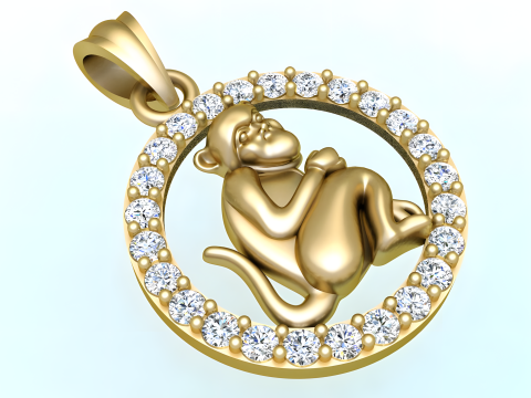 Monkey Pendant - Zodiac Pendant - N349 3D Принт Модель