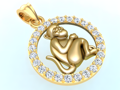 Monkey Pendant - Zodiac Pendant - N349 3D Принт Модель