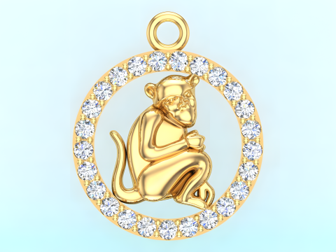 Monkey Pendant - Zodiac Pendant - N349 3D Принт Модель