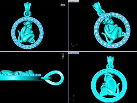 Monkey Pendant - Zodiac Pendant - N349 3D Принт Модель