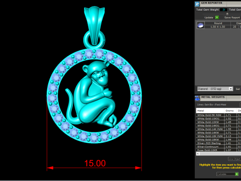 Monkey Pendant - Zodiac Pendant - N349 3D Принт Модель