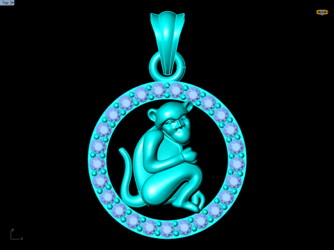 Monkey Pendant - Zodiac Pendant - N349 3D Принт Модель