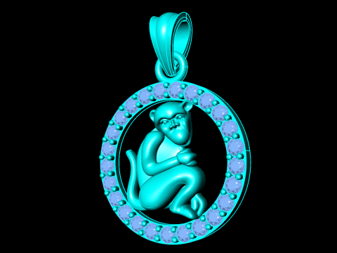 Monkey Pendant - Zodiac Pendant - N349 3D Принт Модель