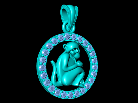 Monkey Pendant - Zodiac Pendant - N349 3D Принт Модель