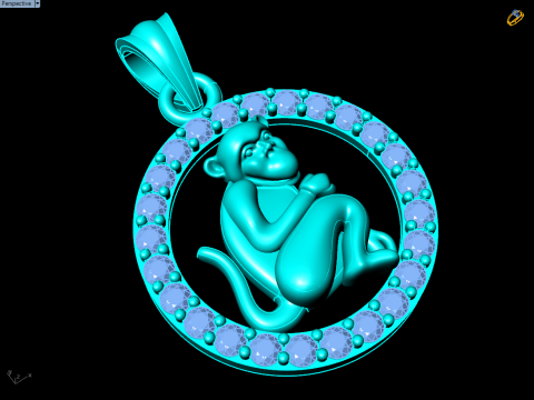 Monkey Pendant - Zodiac Pendant - N349 3D Принт Модель