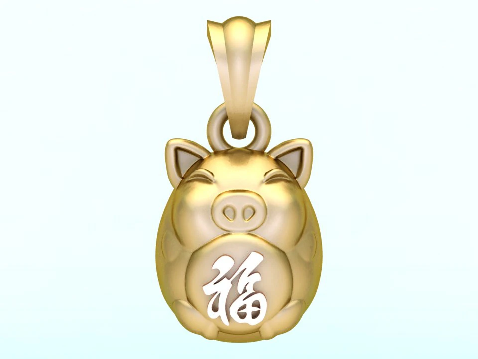 Pig head pendant - Zodiac pendant - N600 3D Print Model .c4d .max .obj .3ds .fbx .stl .blend