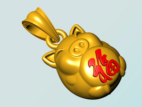 Pig head pendant - Zodiac pendant - N600 3D Print Model