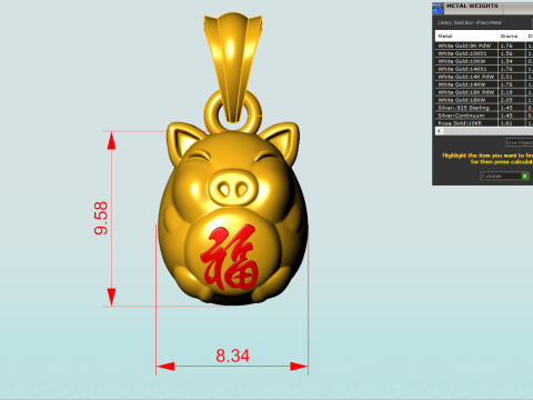 Pig head pendant - Zodiac pendant - N600 3D Print Model