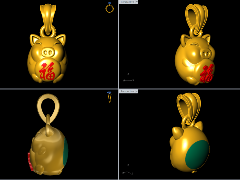 Pig head pendant - Zodiac pendant - N600 3D Print Model