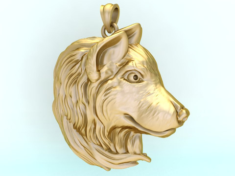 ウルフヘッドペンダント - 犬ペンダント - N645 3Dプリントモデル