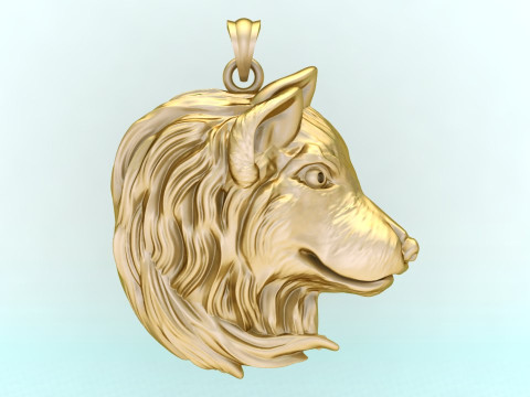 ウルフヘッドペンダント - 犬ペンダント - N645 3Dプリントモデル