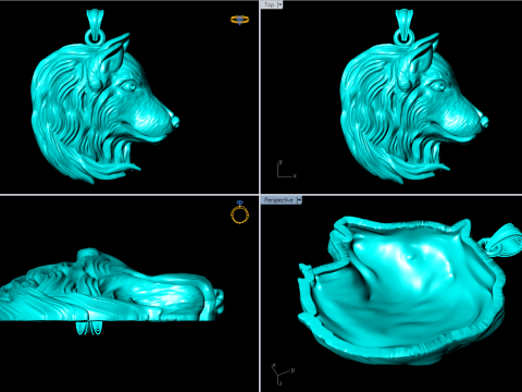 ウルフヘッドペンダント - 犬ペンダント - N645 3Dプリントモデル