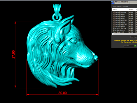 ウルフヘッドペンダント - 犬ペンダント - N645 3Dプリントモデル