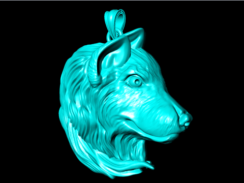 ウルフヘッドペンダント - 犬ペンダント - N645 3Dプリントモデル