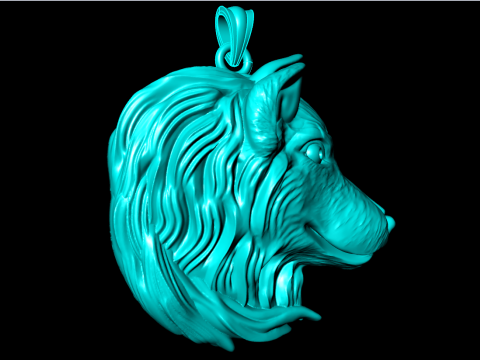 ウルフヘッドペンダント - 犬ペンダント - N645 3Dプリントモデル