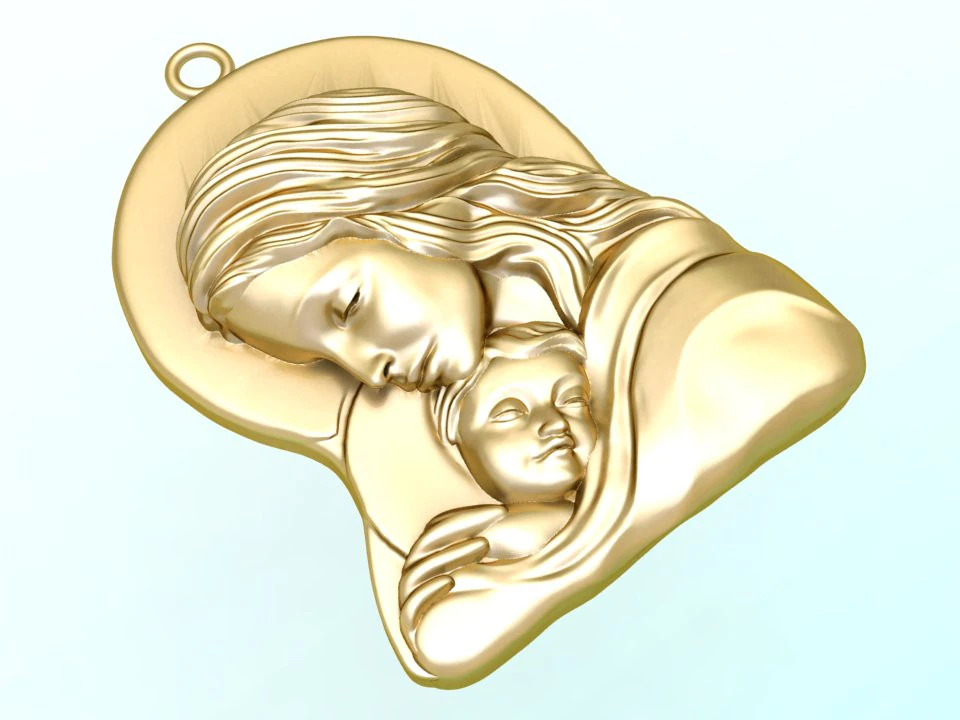 Virgin Mary and Child Pendant Religious Catholic Jewelry 3D Print Model .c4d .max .obj .3ds .fbx .stl .blend 