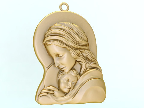 Virgin Mary and Child Pendant Religious Catholic Jewelry 3D Print Model