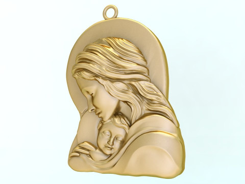 Virgin Mary and Child Pendant Religious Catholic Jewelry 3D Print Model