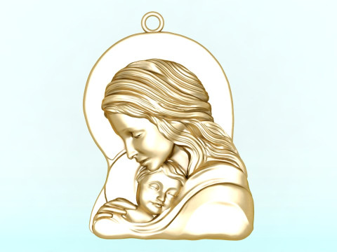 Virgin Mary and Child Pendant Religious Catholic Jewelry 3D Print Model