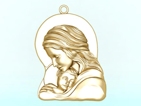 Virgin Mary and Child Pendant Religious Catholic Jewelry 3D Print Model