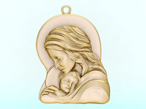 Virgin Mary and Child Pendant Religious Catholic Jewelry 3D Print Model