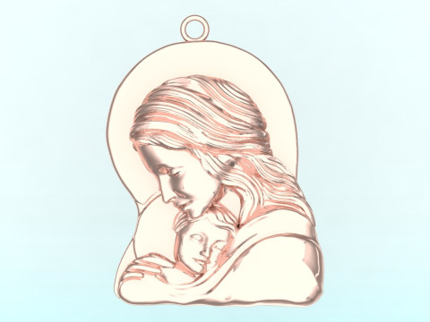 Virgin Mary and Child Pendant Religious Catholic Jewelry 3D Print Model