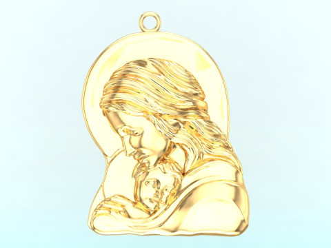 Virgin Mary and Child Pendant Religious Catholic Jewelry 3D Print Model