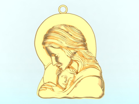 Virgin Mary and Child Pendant Religious Catholic Jewelry 3D Print Model