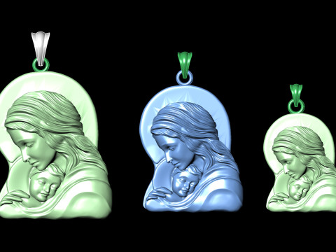Virgin Mary and Child Pendant Religious Catholic Jewelry 3D Print Model