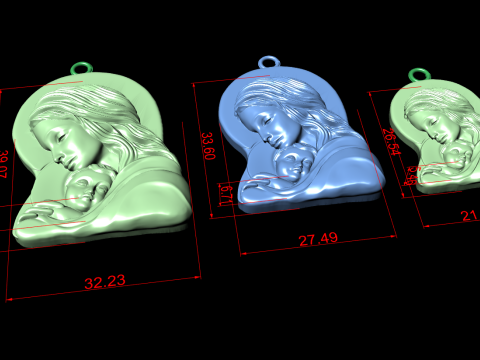 Virgin Mary and Child Pendant Religious Catholic Jewelry 3D Print Model