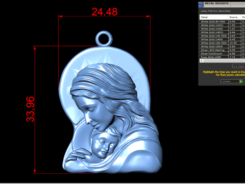 Virgin Mary and Child Pendant Religious Catholic Jewelry 3D Print Model