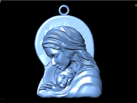 Virgin Mary and Child Pendant Religious Catholic Jewelry 3D Print Model