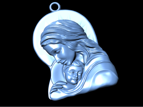 Virgin Mary and Child Pendant Religious Catholic Jewelry 3D Print Model