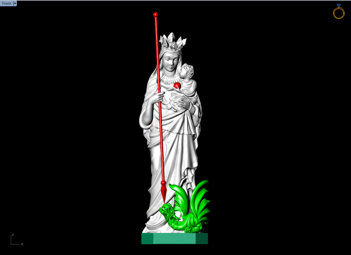 Virgin Mary and Child with Spear Statue - Holy Mother Defeating Beast Figurine 3D Print Model .c4d .max .obj .3ds .fbx .stl .blend 