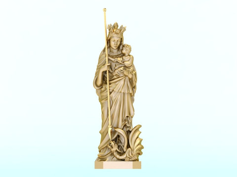 Virgin Mary and Child with Spear Statue - Holy Mother Defeating Beast Figurine 3D 打印模型