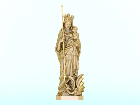 Virgin Mary and Child with Spear Statue - Holy Mother Defeating Beast Figurine 3D Print Model