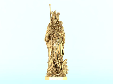 Virgin Mary and Child with Spear Statue - Holy Mother Defeating Beast Figurine 3D 打印模型