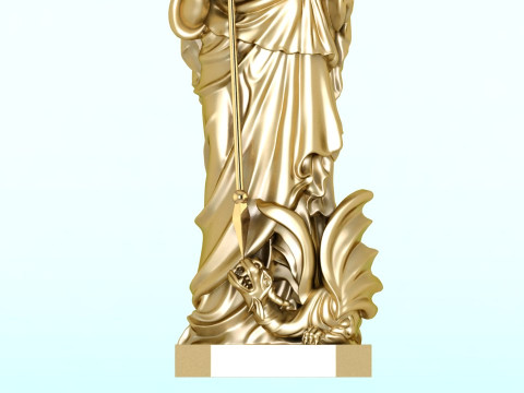 Virgin Mary and Child with Spear Statue - Holy Mother Defeating Beast Figurine 3D 打印模型