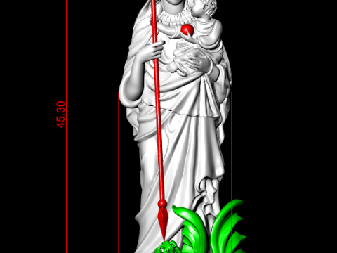 Virgin Mary and Child with Spear Statue - Holy Mother Defeating Beast Figurine 3D 打印模型