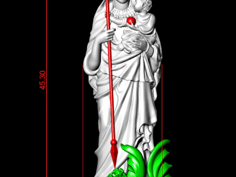 Virgin Mary and Child with Spear Statue - Holy Mother Defeating Beast Figurine 3D Print Model