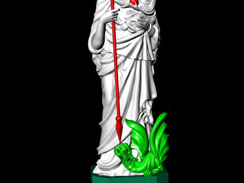 Virgin Mary and Child with Spear Statue - Holy Mother Defeating Beast Figurine 3D 打印模型