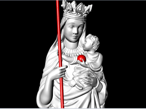 Virgin Mary and Child with Spear Statue - Holy Mother Defeating Beast Figurine 3D Print Model