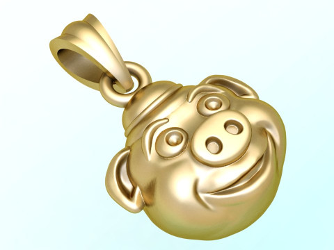 Pig pendant - Pig head pendant - N542 3Dプリントモデル