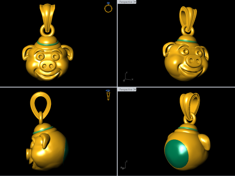 Pig pendant - Pig head pendant - N542 3Dプリントモデル