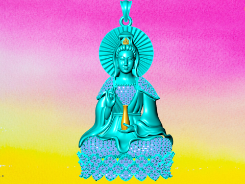 Guan Yin Pendant Necklace - Bodhisattva Goddess of Mercy Jewelry - N945033 3D Print Model