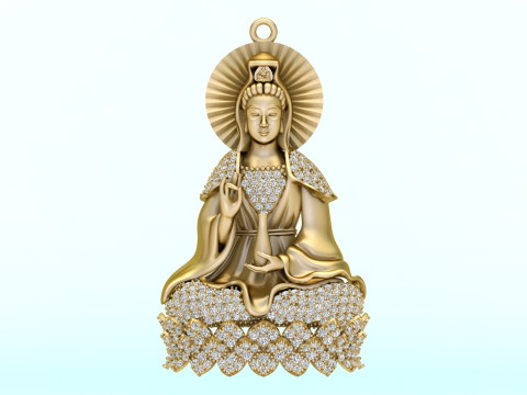 Guan Yin Pendant Necklace - Bodhisattva Goddess of Mercy Jewelry - N945033 3D Принт Модель